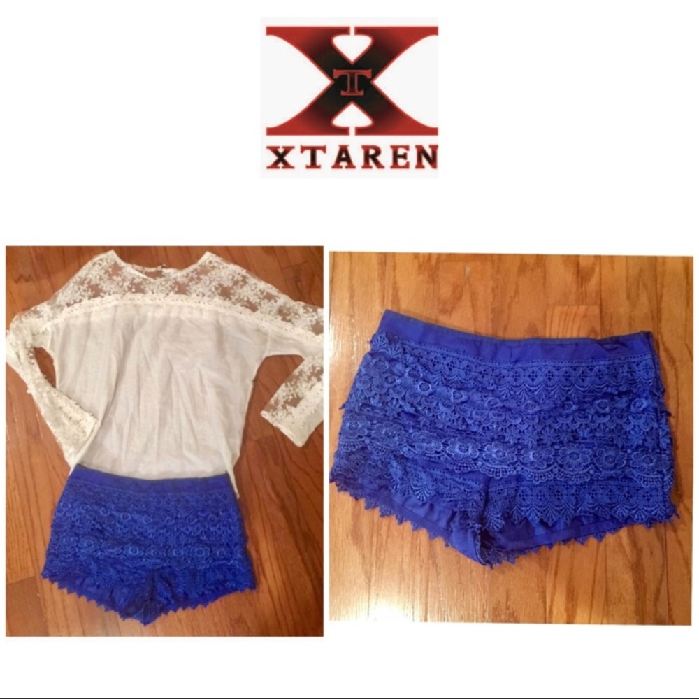 Xtaren Blue Lace shorts with side zip EUC